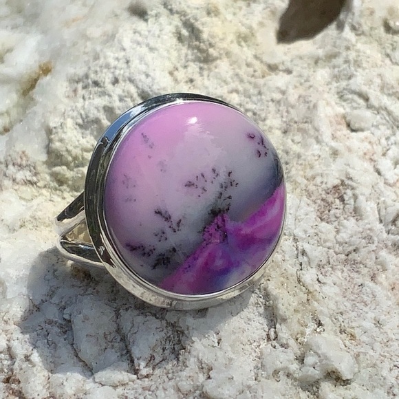 PURPLE DENDRITIC OPAL 925 STERLING SILVER RING, SIZE 7 - Picture 3 of 10